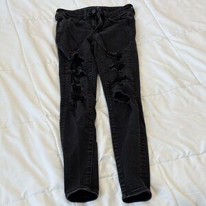 American Eagle Black Distressed High Rise Jegging